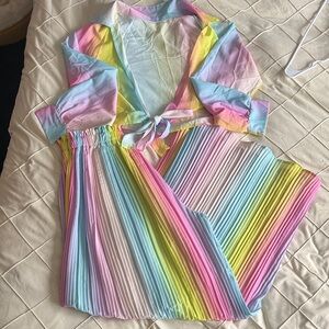 Pastel Rainbow Pleated Two-Piece Set
